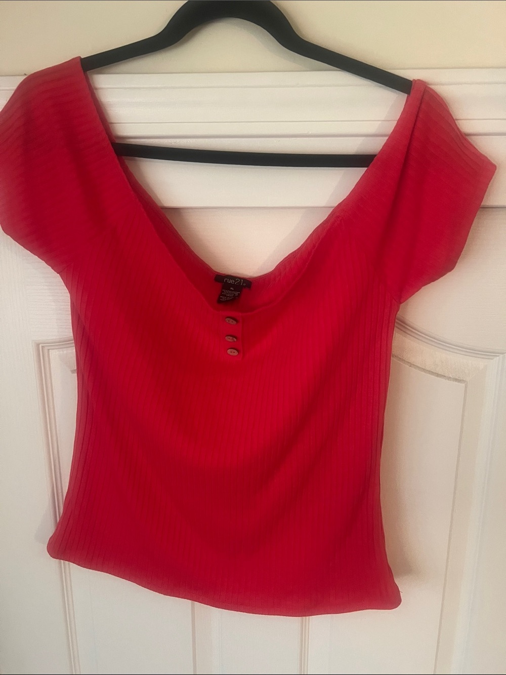 Rue21 Bright Red Ribbed Scoop Neck Crop Top